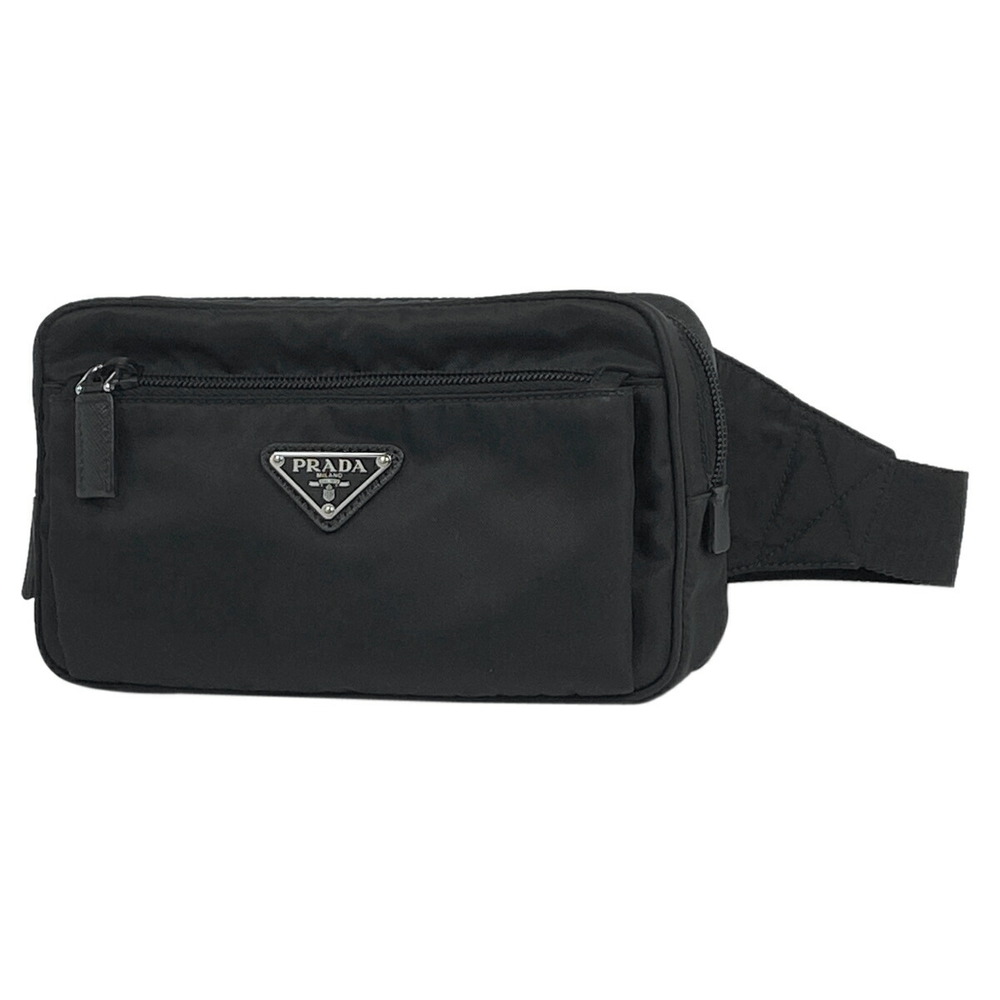 Prada Logo Plate Waist Bag Body Bum Crossbody Belt Nero Black